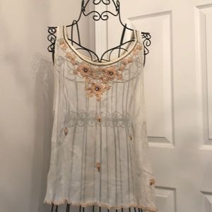 Lucky Brand Embroidered Sheer Top